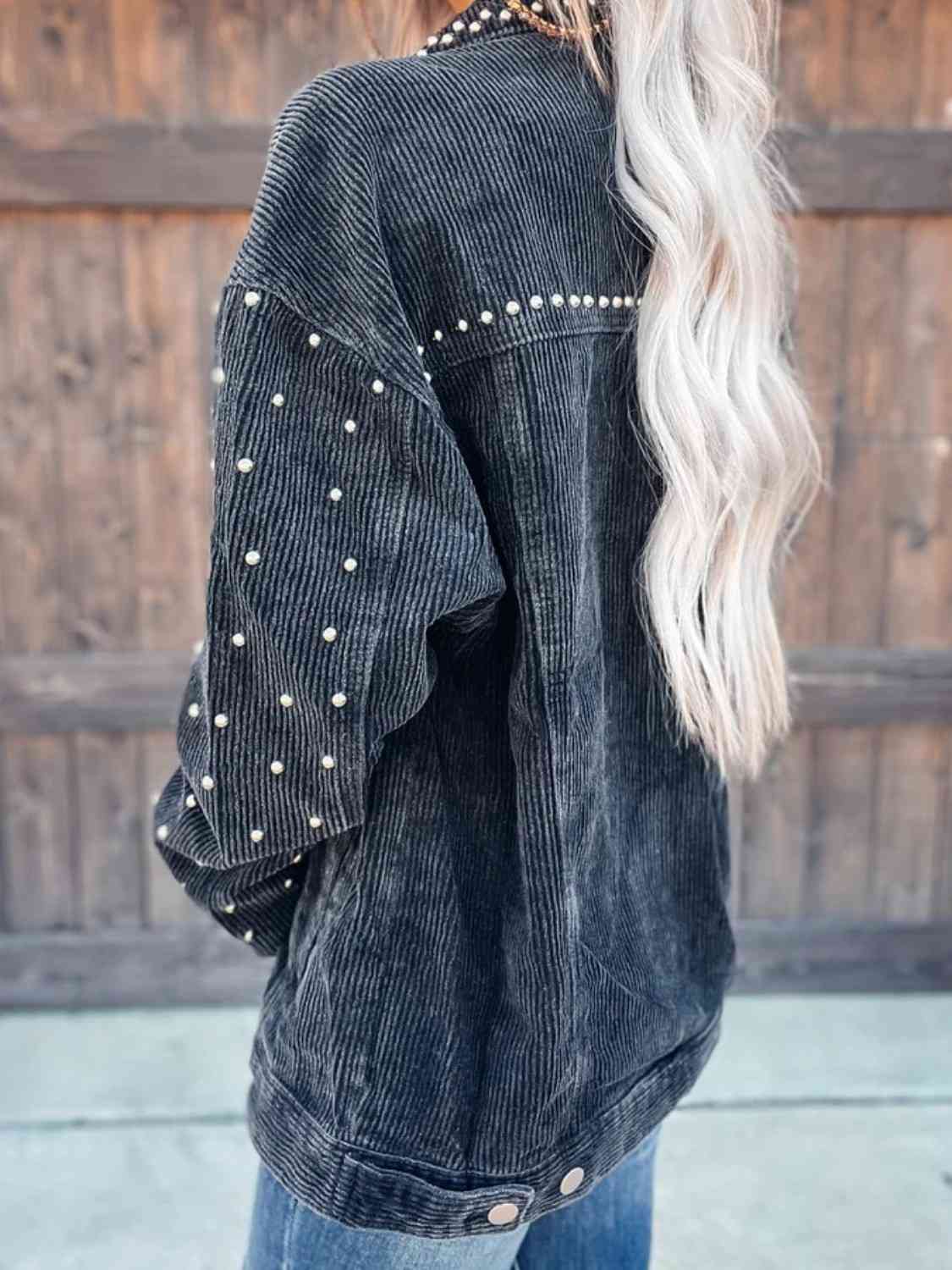 Studded Collared Neck Button Down Jacket (BFD) T - Deals DejaVu