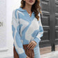 Two-Tone Johnny Collar Dropped Shoulder Pullover Sweater - Deals DejaVu