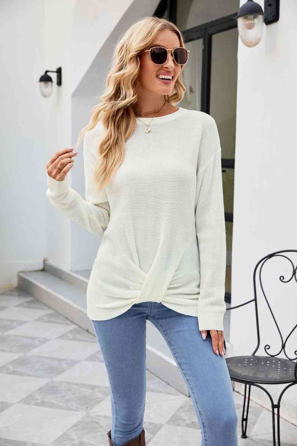 Twisted Round Neck Sweater - Deals DejaVu