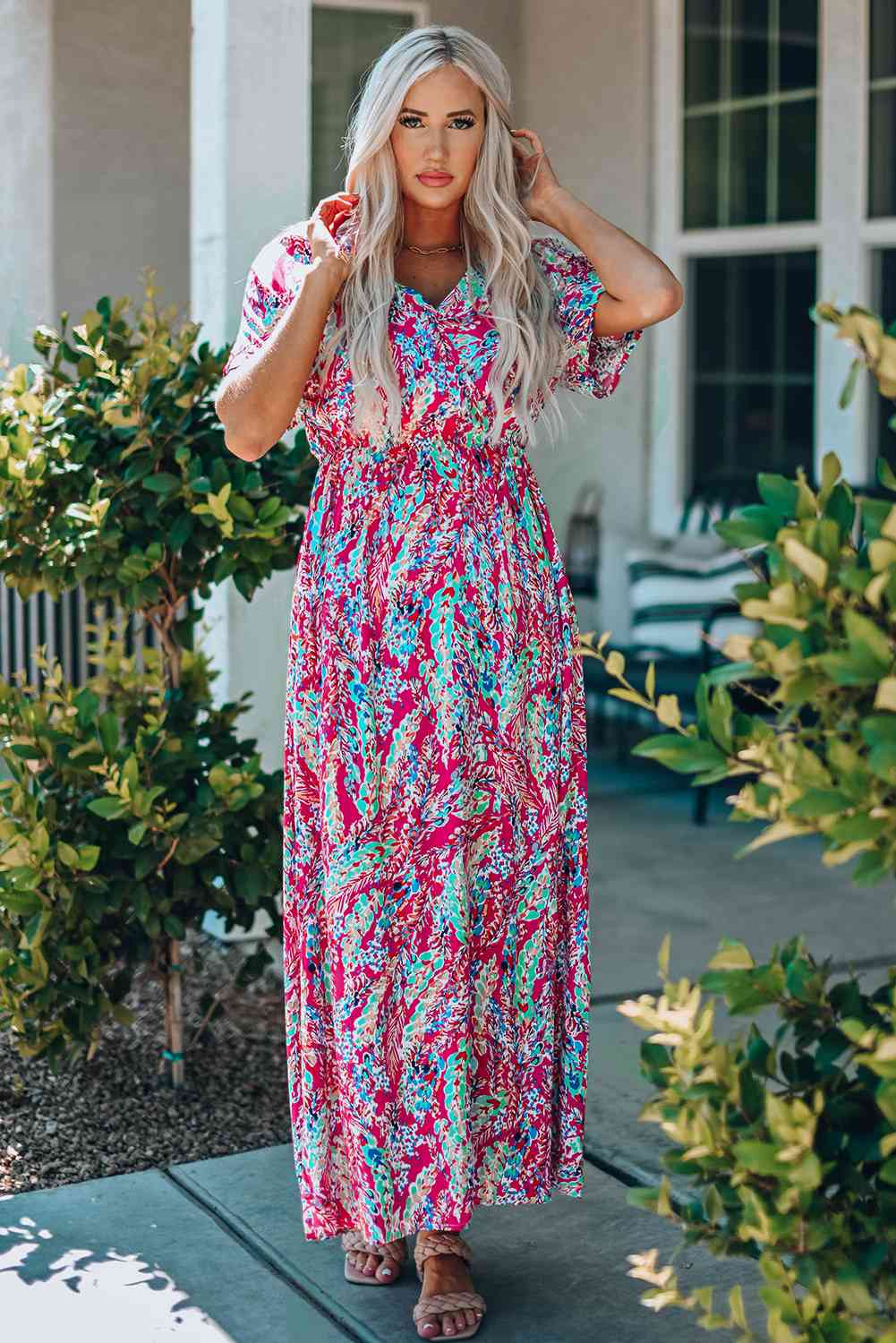 Multicolored V-Neck Maxi Dress (BWMT) T - Deals DejaVu