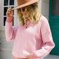 Chevron Ribbed Trim Dropped Shoulder Knit Pullover