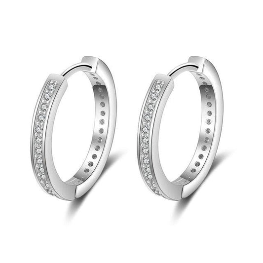 925 Sterling Silver Round Hoop Earrings - Women Classic Style Cubic Zirconia Paved Circle Earrings (2U81)