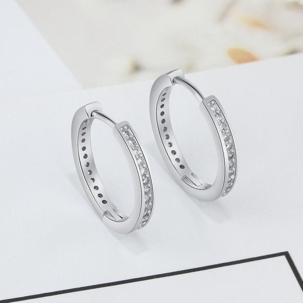 925 Sterling Silver Round Hoop Earrings - Women Classic Style Cubic Zirconia Paved Circle Earrings (2U81)