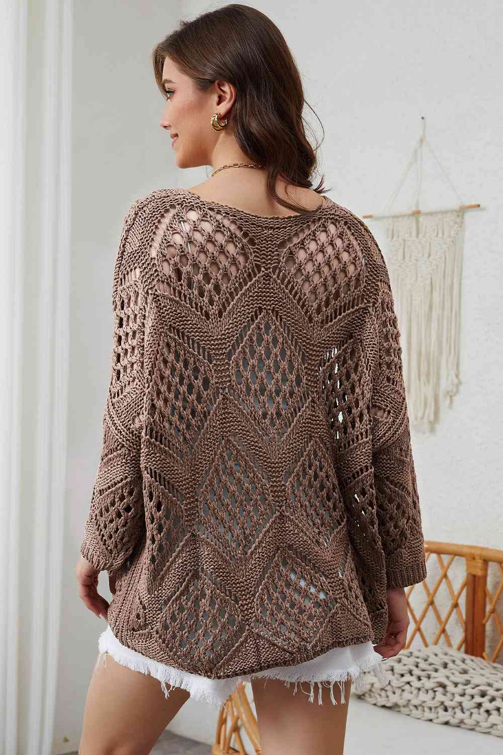 Openwork V-Neck Sweater - Deals DejaVu