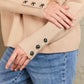 Woven Right Button Detail Rib-Knit Turtleneck Sweater