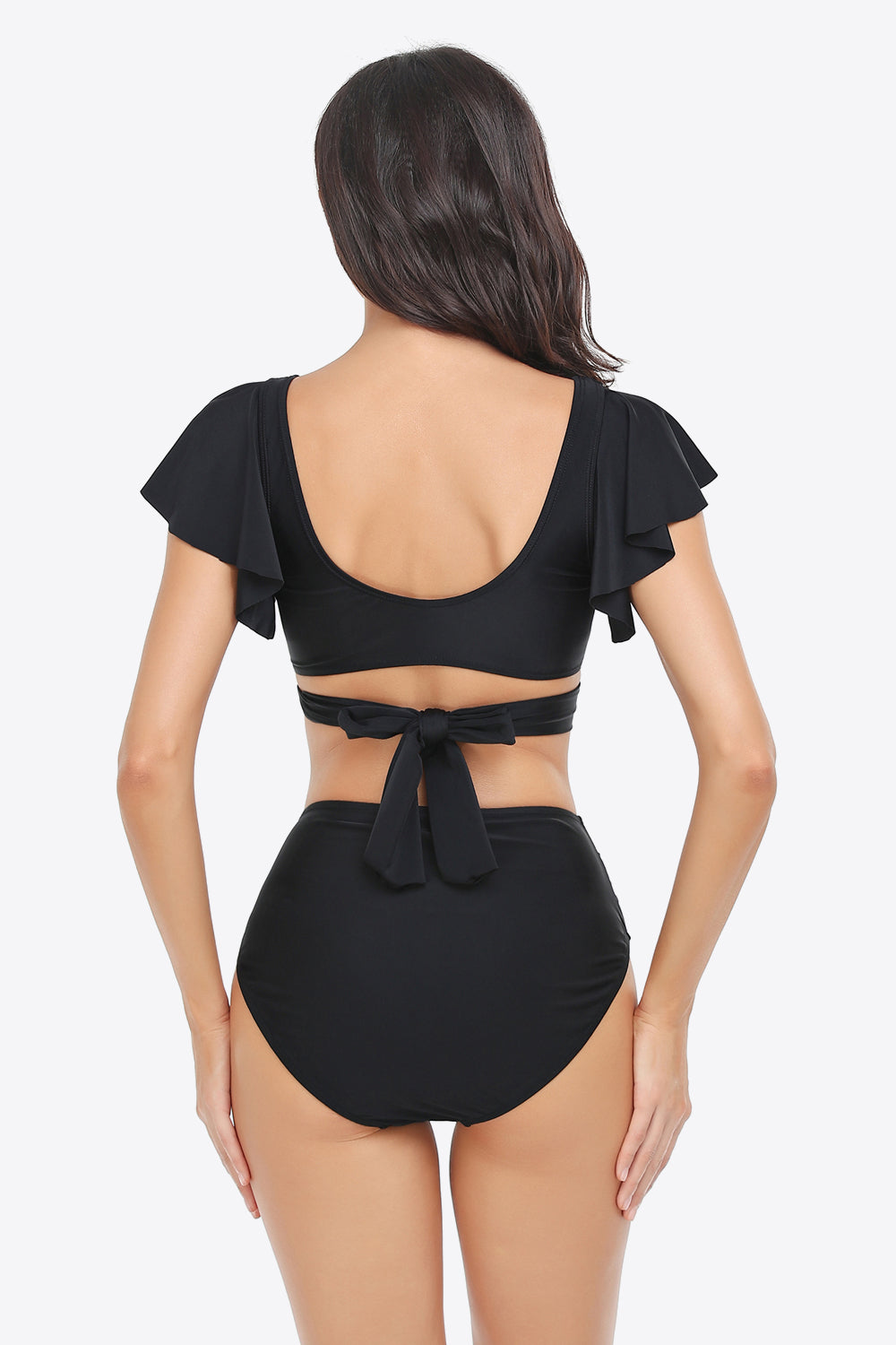 Two-Tone Flutter Sleeve Tied Two-Piece Swimsuit (TB13D) T