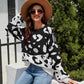 Woven Right Leopard Ribbed Trim Dropped Shoulder Sweater