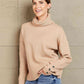 Woven Right Button Detail Rib-Knit Turtleneck Sweater