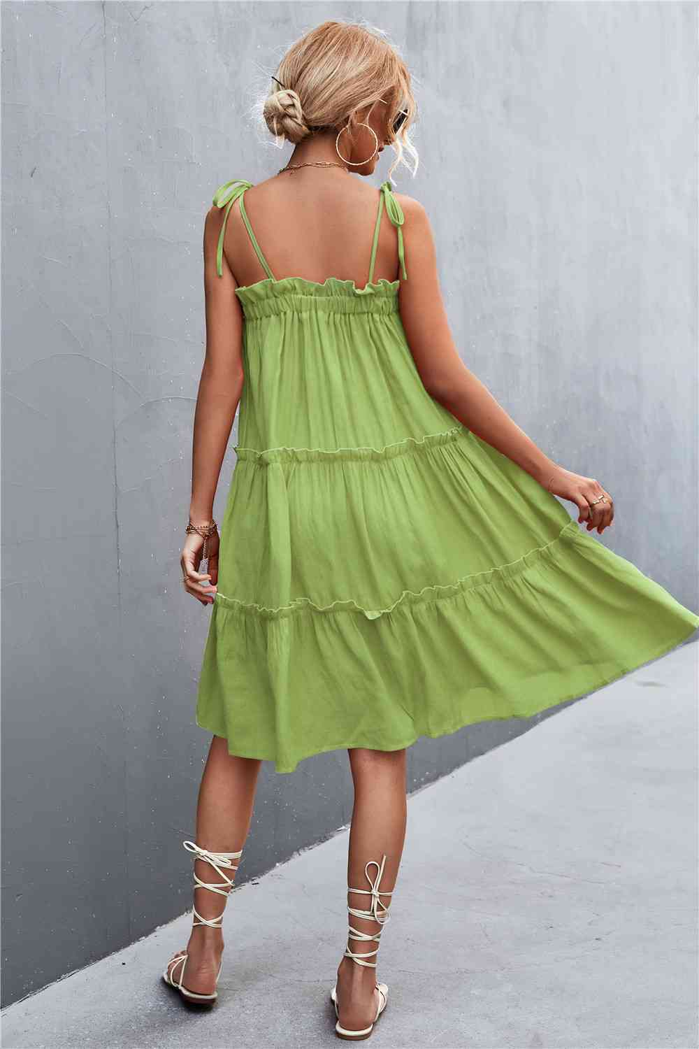 Tie-Shoulder Frill Trim Sleeveless Dress - Deals DejaVu