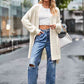 Long Sleeve Waffle-Knit Cardigan