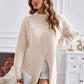 Exposed Seam Mock Neck Slit Sweater - Deals DejaVu