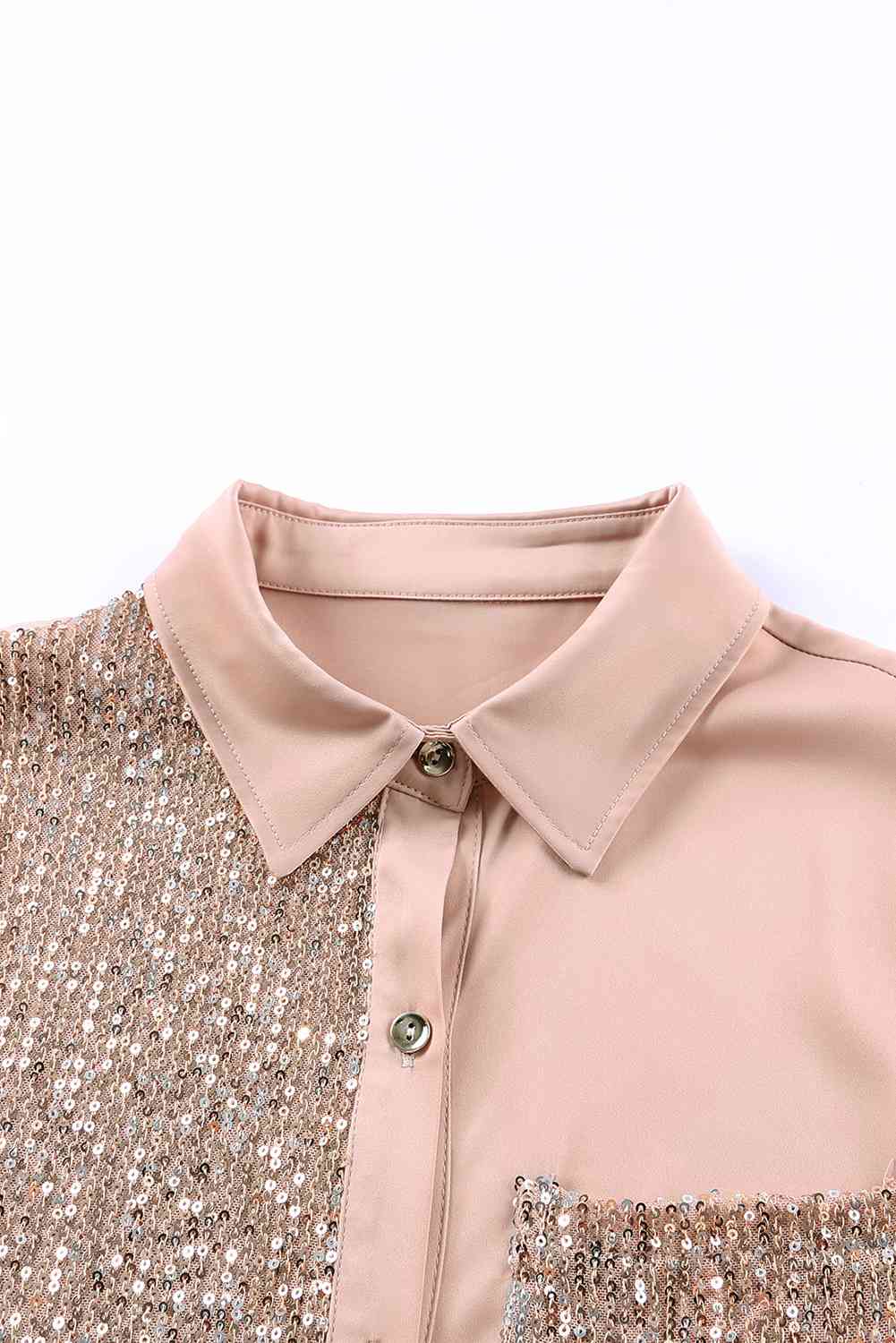 Sequin Button Front High-Low Shirt Dress (MWBT) T - Deals DejaVu