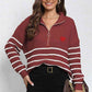 Striped Zip-Up Long Sleeve Ribbed Sweater