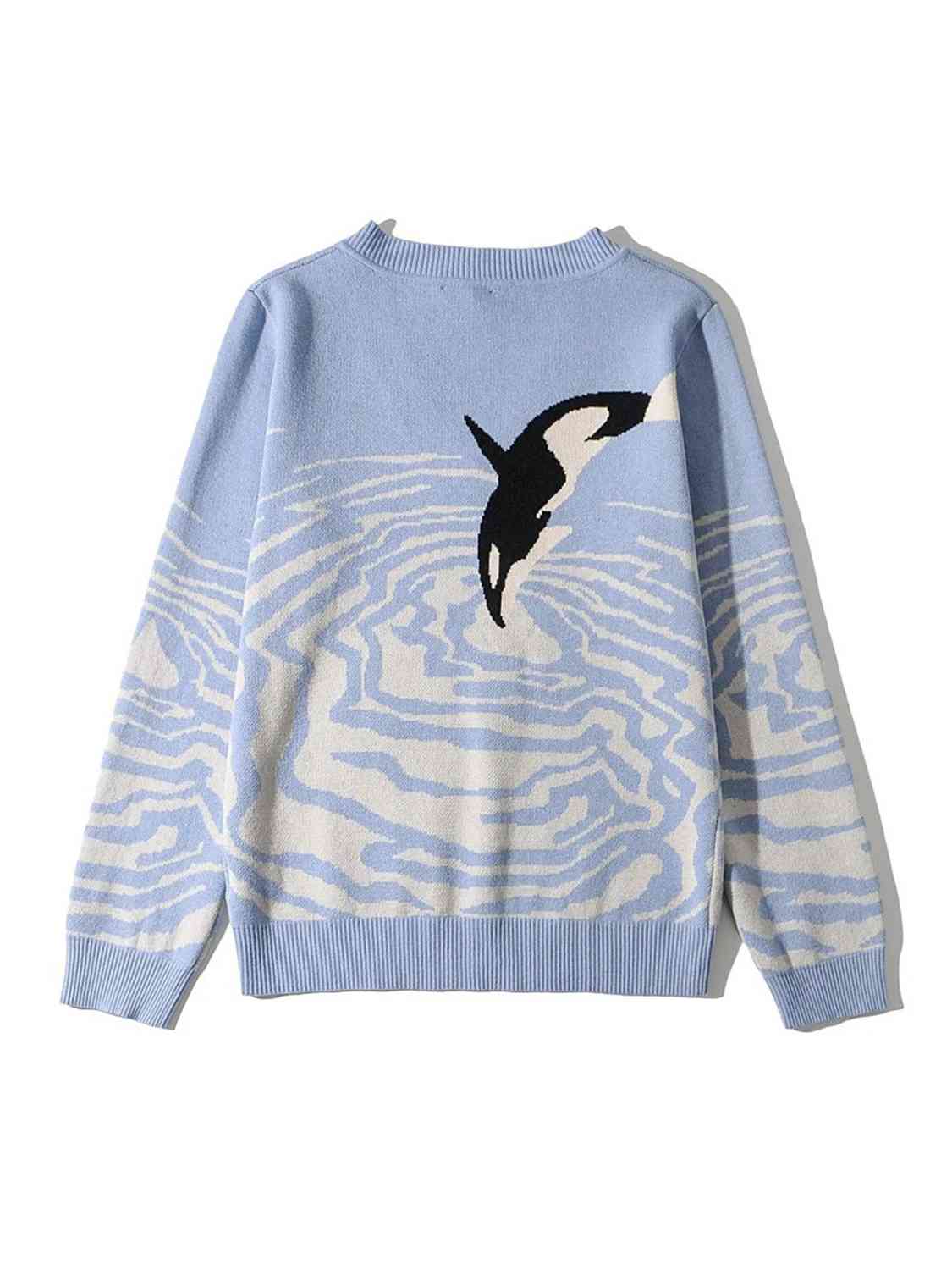 Printed V-Neck Long Sleeve Sweater - Deals DejaVu