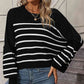 Striped Dropped Shoulder Round Neck Pullover Sweater - Deals DejaVu