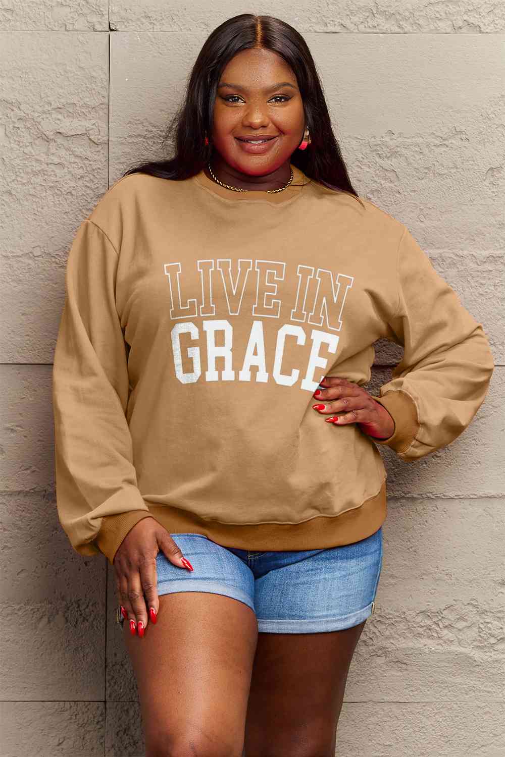 Simply Love Full Size LIVE IN GRACE Graphic Sweatshirt