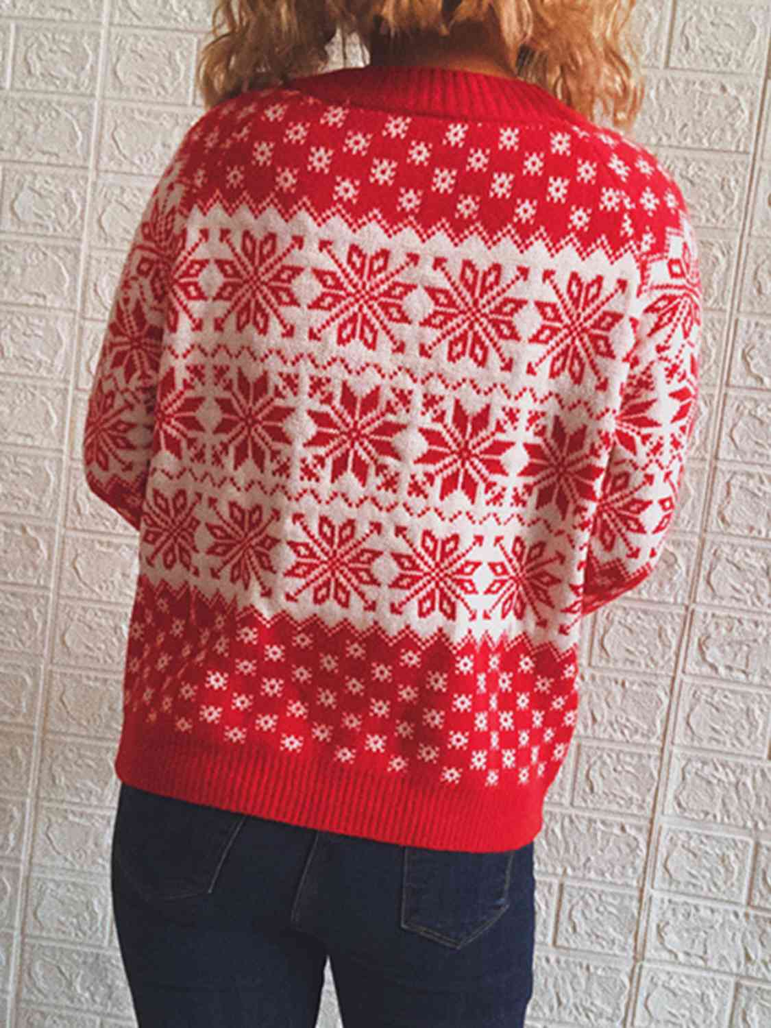 Snowflake Pattern Long Sleeve Sweater