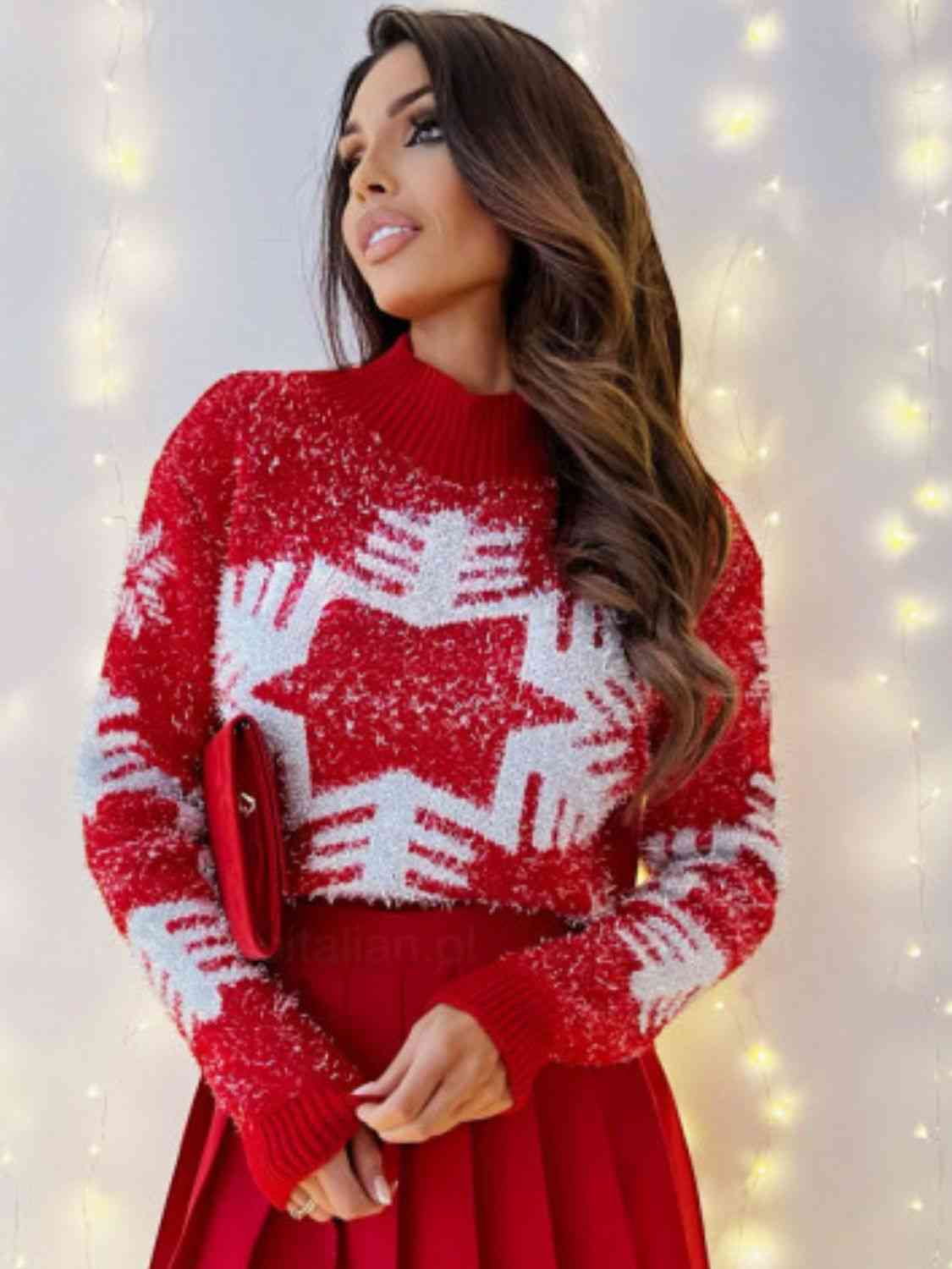 Snowflake Print Sweater - Deals DejaVu