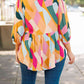 Plus Size Printed Collared Neck Half Button Top