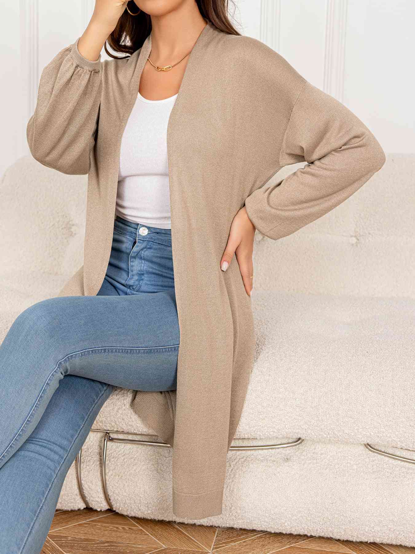 Dropped Shoulder Open Front Longline Cardigan - Deals DejaVu