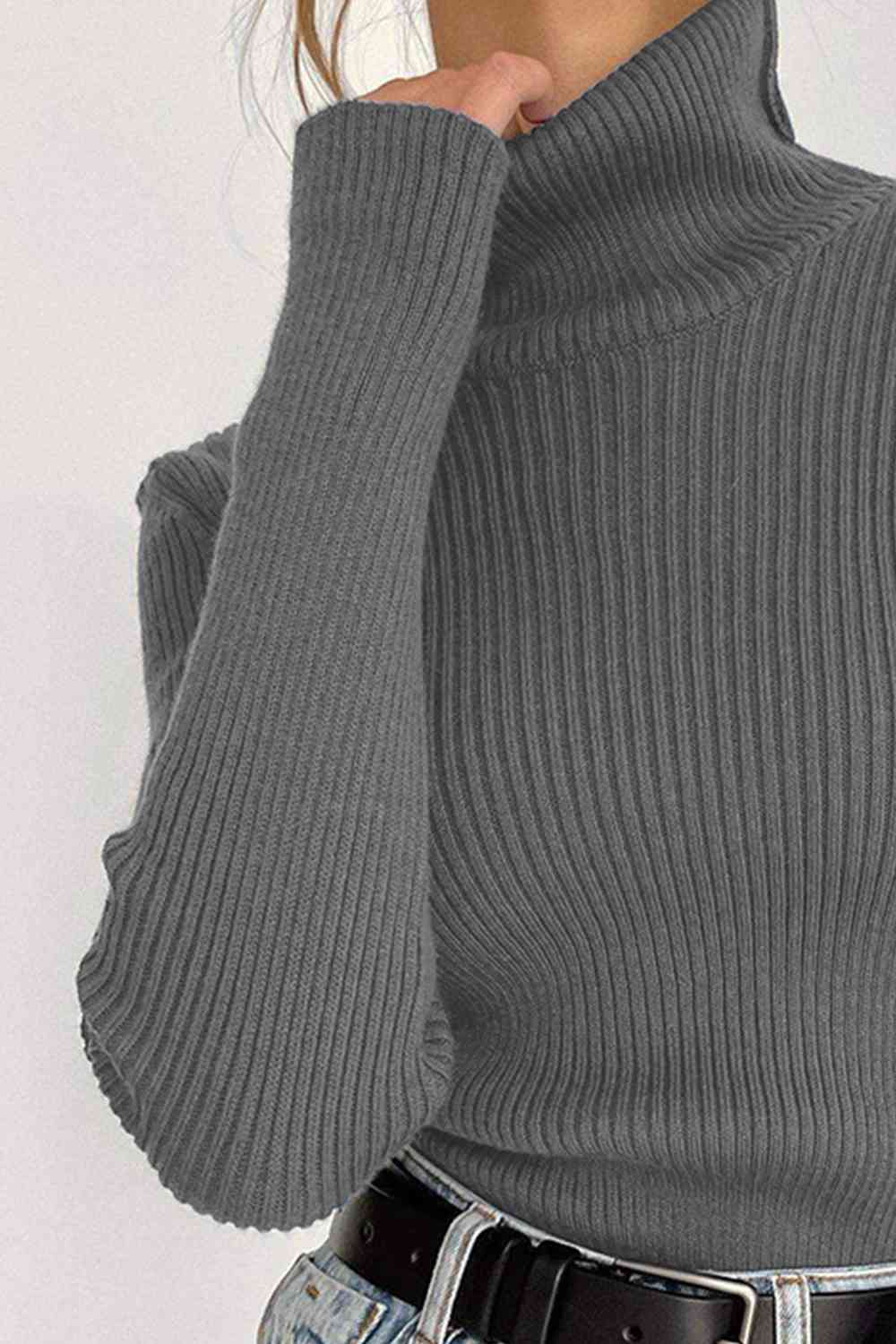 Ribbed Turtle Neck Long Sleeve Sweater - Deals DejaVu