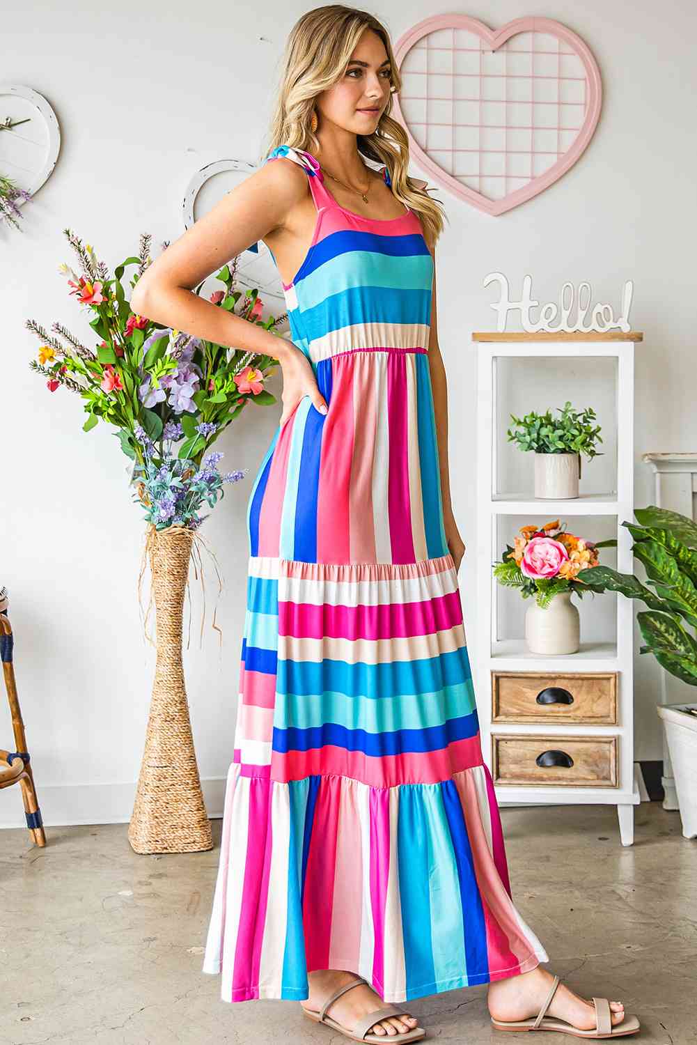 Striped Sleeveless Maxi Dress (BWMT) T - Deals DejaVu