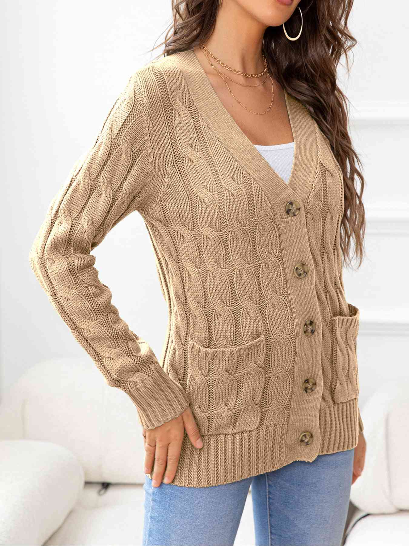 Button Down Cable-Knit Cardigan