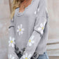 Flower Distressed Long Sleeve Sweater - Deals DejaVu