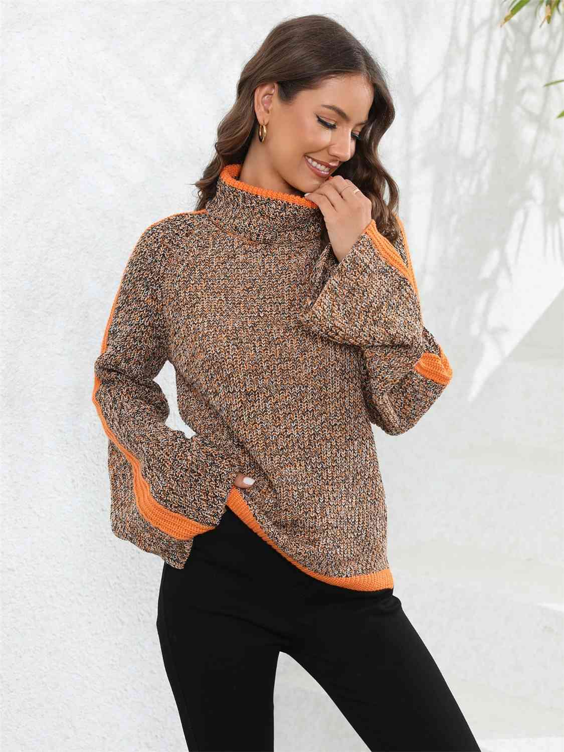 Heathered Turtleneck Long Sleeve Sweater - Deals DejaVu