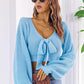 Bow V-Neck Long Sleeve Cropped Sweater