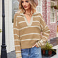 Striped Johnny Collar Sweater - Deals DejaVu