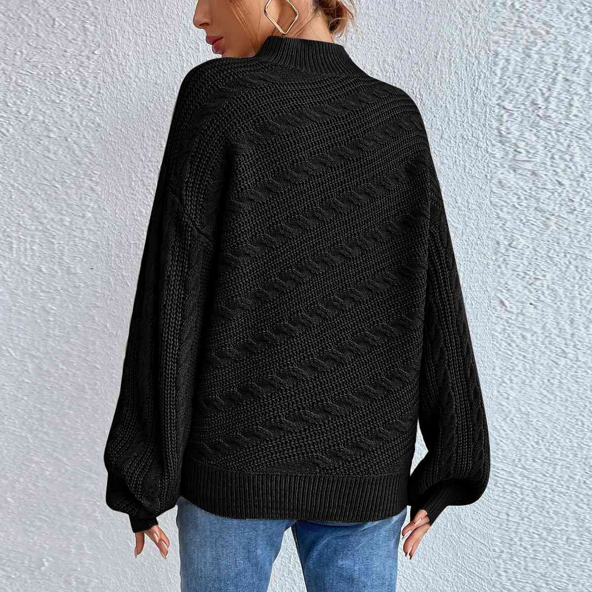 Cable-Knit Mock Neck Long Sleeve Sweater - Deals DejaVu