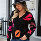 Lip V-Neck Drop Shoulder Sweater - Deals DejaVu