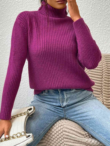 Ribbed Turtle Neck Long Sleeve Sweater - Deals DejaVu