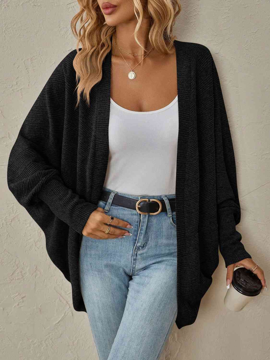 Open Front Dropped Shoulder Cardigan (BFD) T - Deals DejaVu