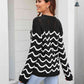 Wave Pattern Round Neck Long Sleeve Sweater - Deals DejaVu