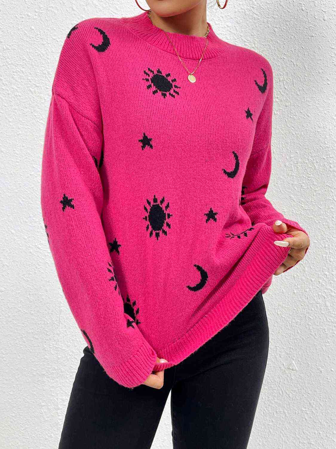 Patterned Drop Shoulder Sweater - Deals DejaVu