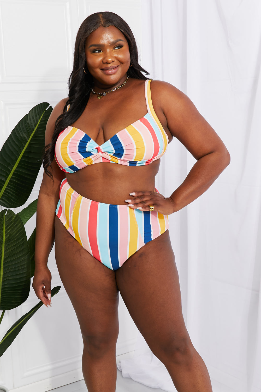 Marina West Swim Take A Dip Twist High-Rise Bikini in Stripe (TB9D) T - Deals DejaVu