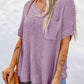 Side Slit V-Neck Short Sleeve Sweater - Deals DejaVu