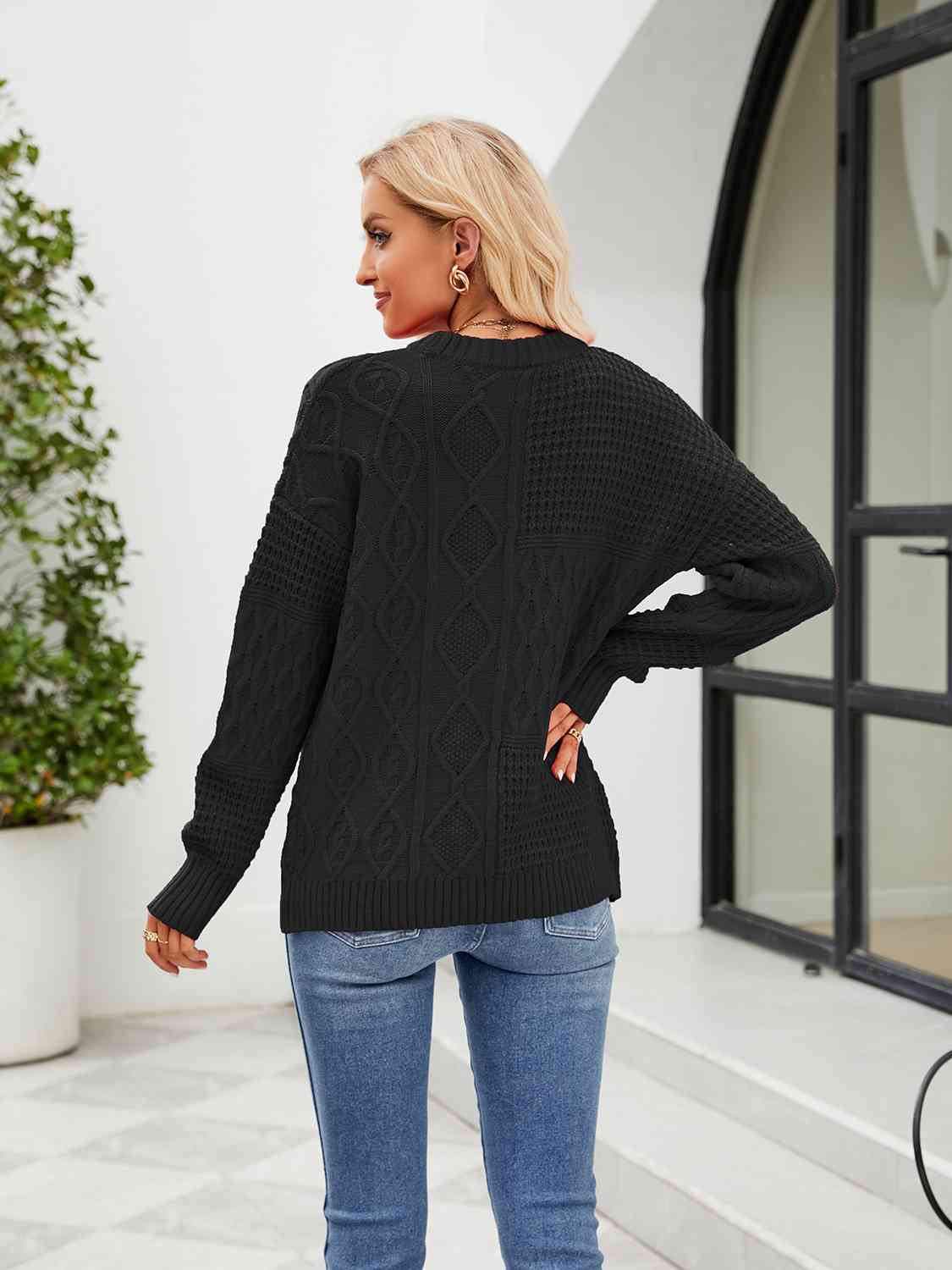 Round Neck Dropped Shoulder Sweater - Deals DejaVu