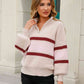 Striped Quarter-Zip Lantern Sleeve Sweater - Deals DejaVu