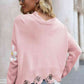 Flower Distressed Ribbed Trim Sweater - Deals DejaVu