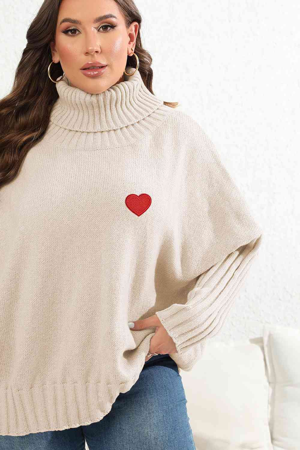 Plus Size Turtle Neck Long Sleeve Sweater - Deals DejaVu