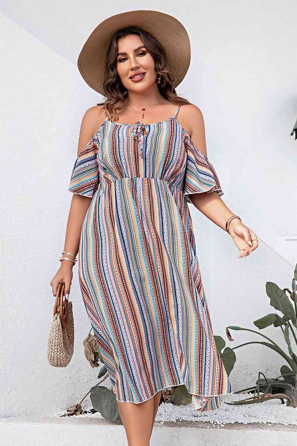 Plus Size Striped Cold-Shoulder Dress (MWBT) T - Deals DejaVu