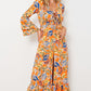 Printed Layered Flare Sleeve Split Tied Dress (BWD)(WS06)T