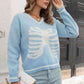 Skeleton Pattern V-Neck Long Sleeve Pullover Sweater - Deals DejaVu