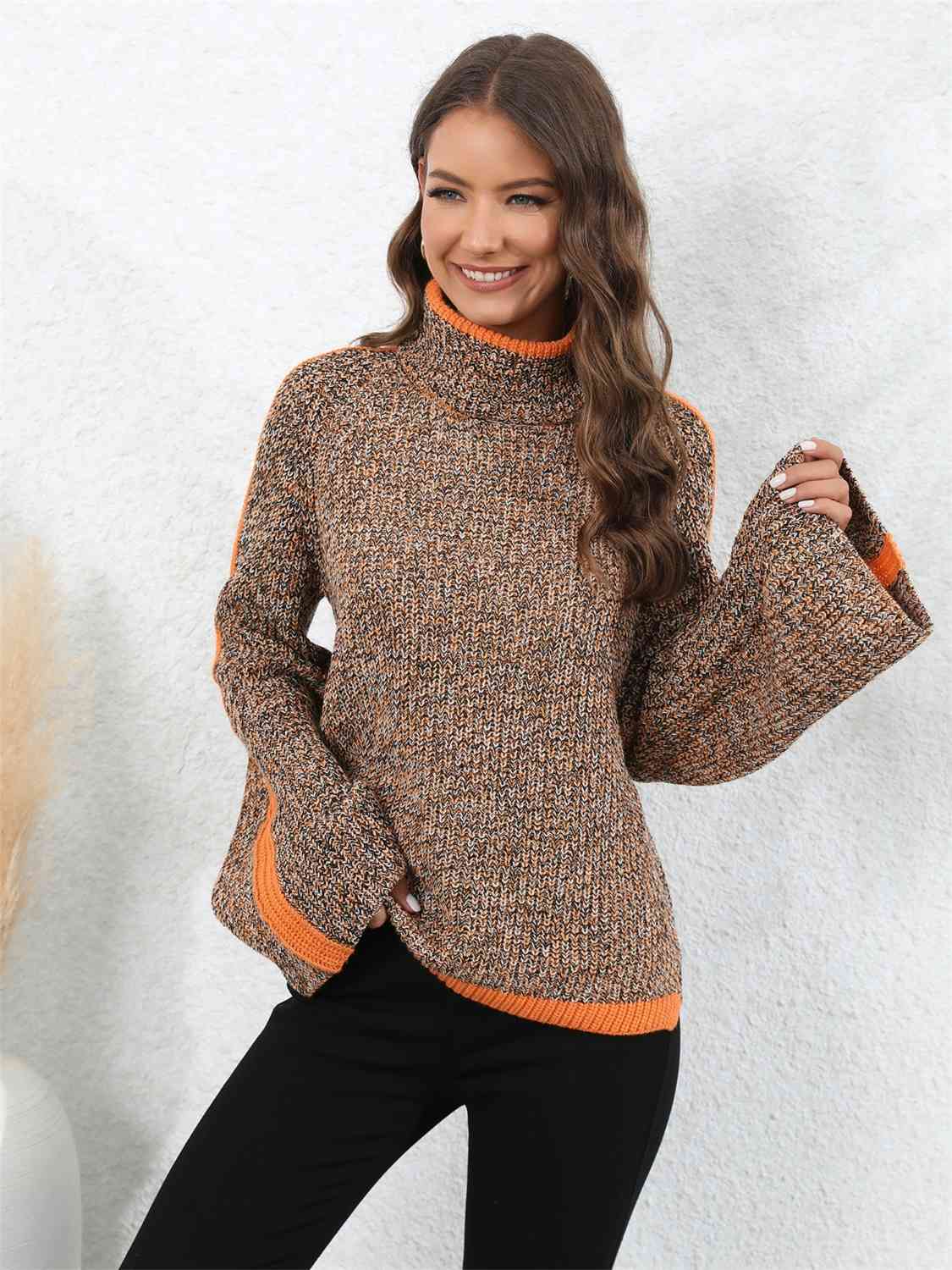 Heathered Turtleneck Long Sleeve Sweater - Deals DejaVu