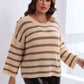 Plus Size Striped Dropped Shoulder Sweater - Deals DejaVu