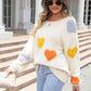Heart Pattern Round Neck Long Sleeve Sweater - Deals DejaVu
