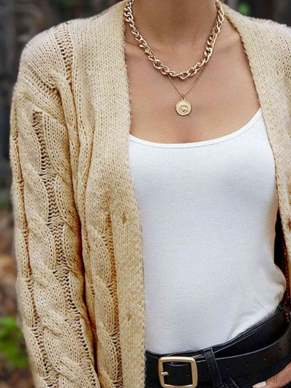 Cable-Knit Button Down Cardigan - Deals DejaVu